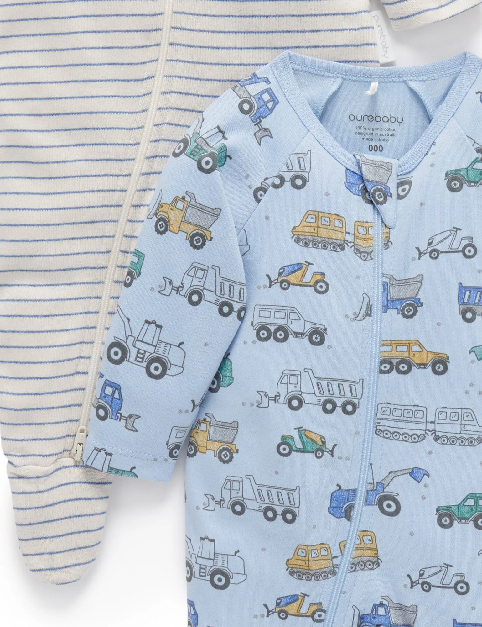 2 Pack Zip Growsuit - Icicle Snow Vehicle Print