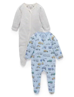 2 Pack Zip Growsuit - Icicle Snow Vehicle Print