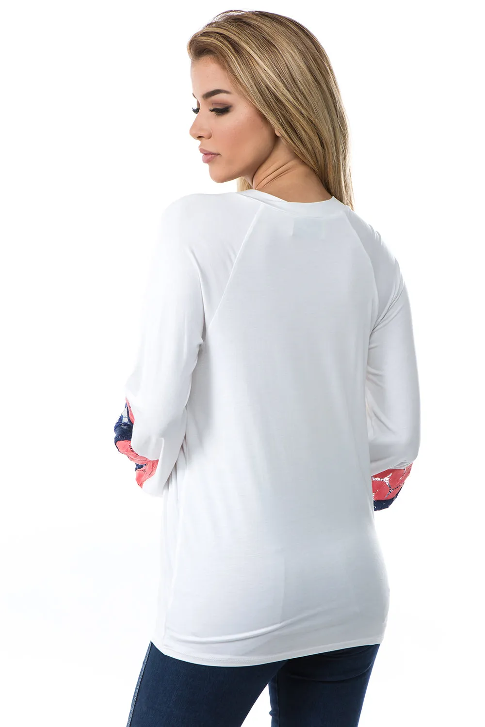 ADIRA COLOR BLOCK SLEEVE TOP (IVORY)- VT2695