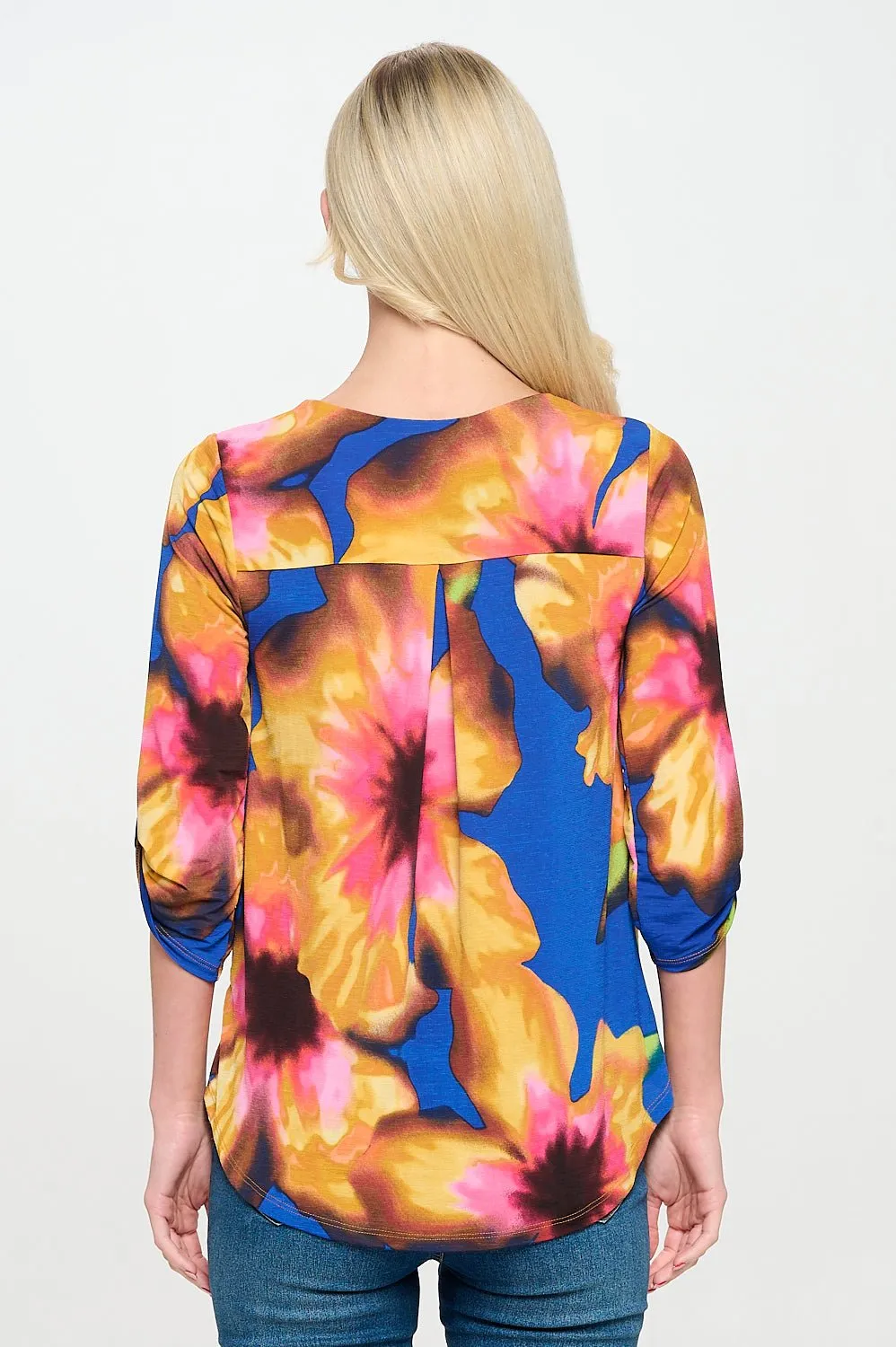 Alexa Knit Surplice Roll Tab Blouse