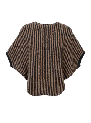 BCPELLA stripe poncho - Latte/ Dk. Grey