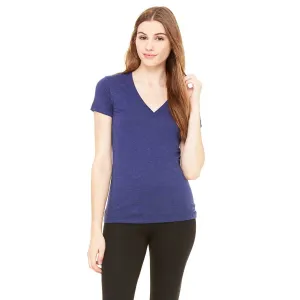 Bella   Canvas Women's Navy Triblend Short-Sleeve Deep V-Neck T-Shirt