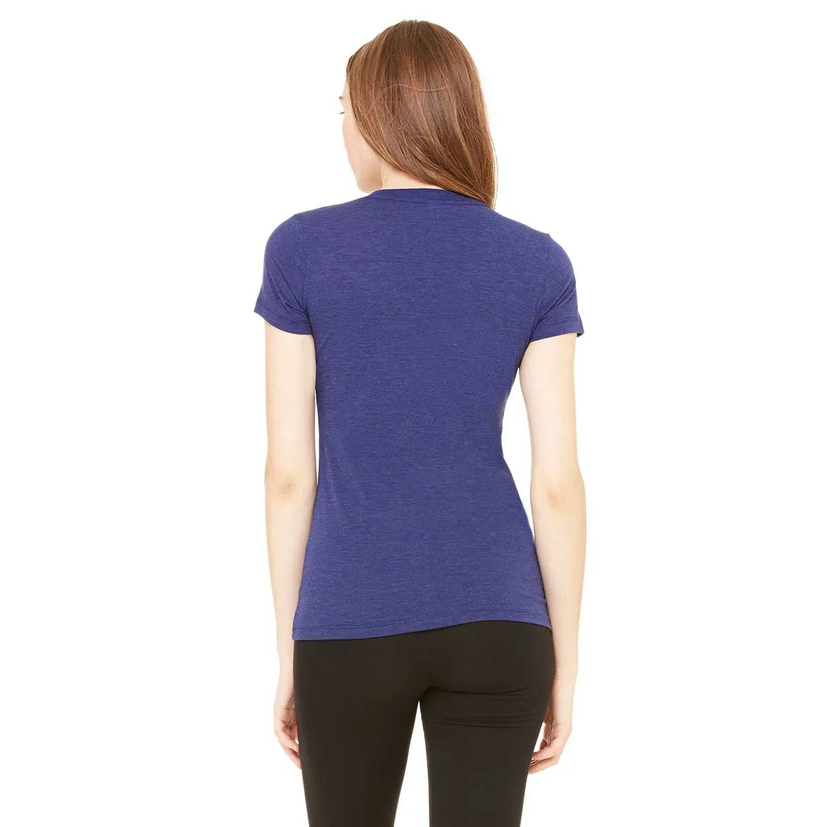 Bella   Canvas Women's Navy Triblend Short-Sleeve Deep V-Neck T-Shirt