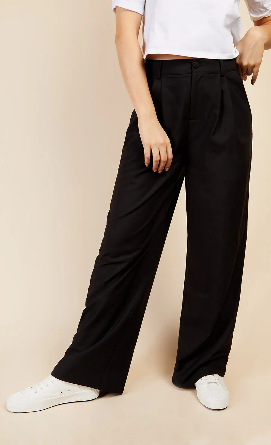 Black Wide Leg Trousers by Vogue Williams