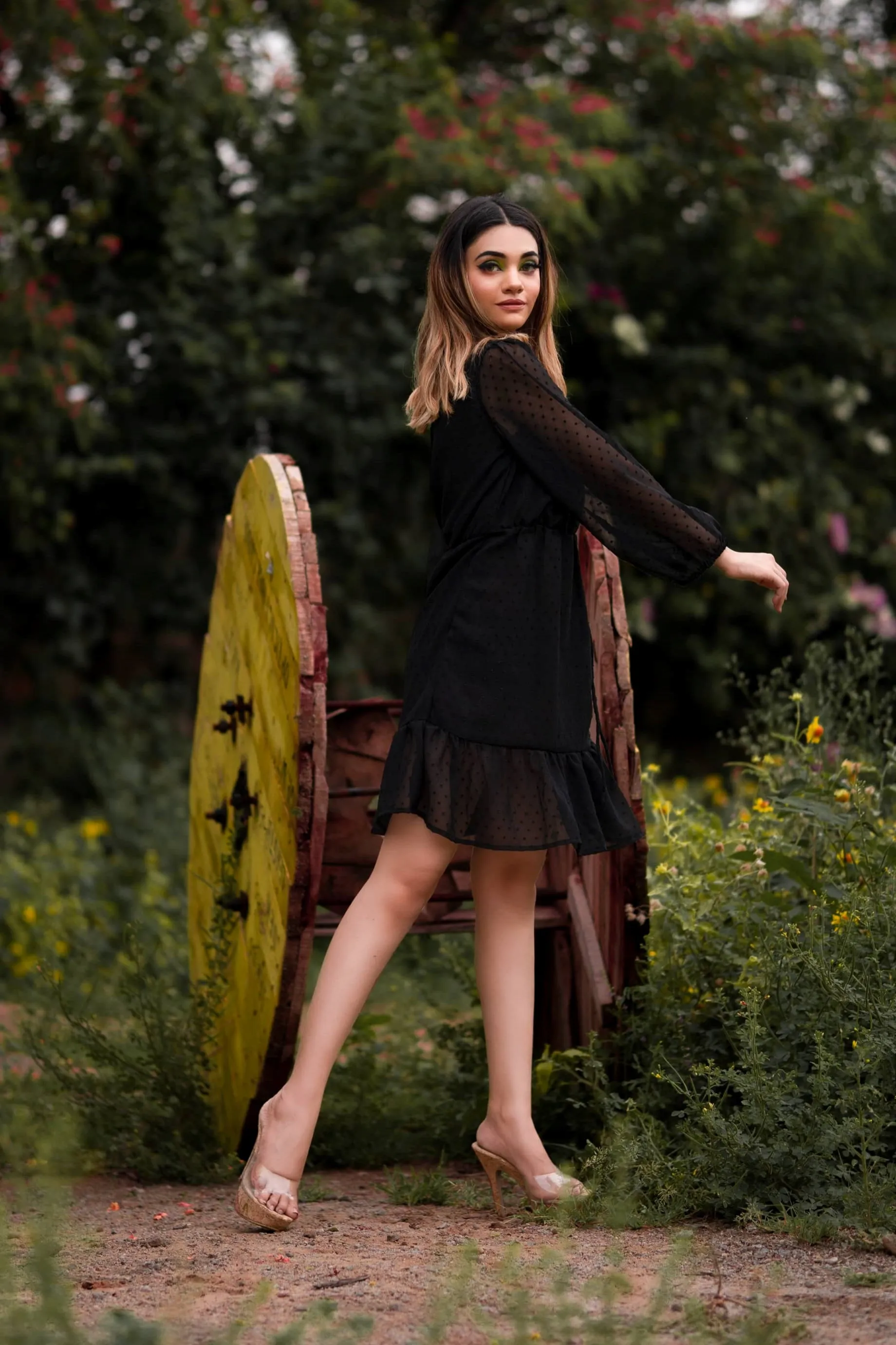 Black Wrap Ruffle Dress