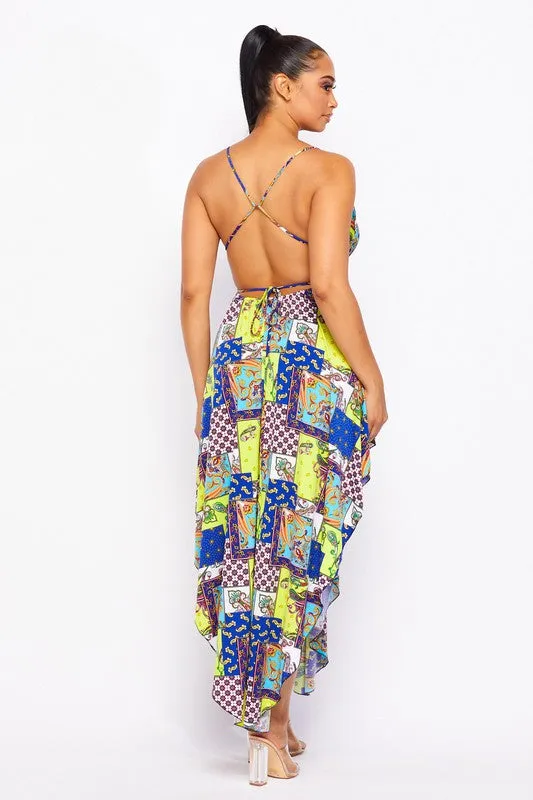 Blue Halter Diamond Dress