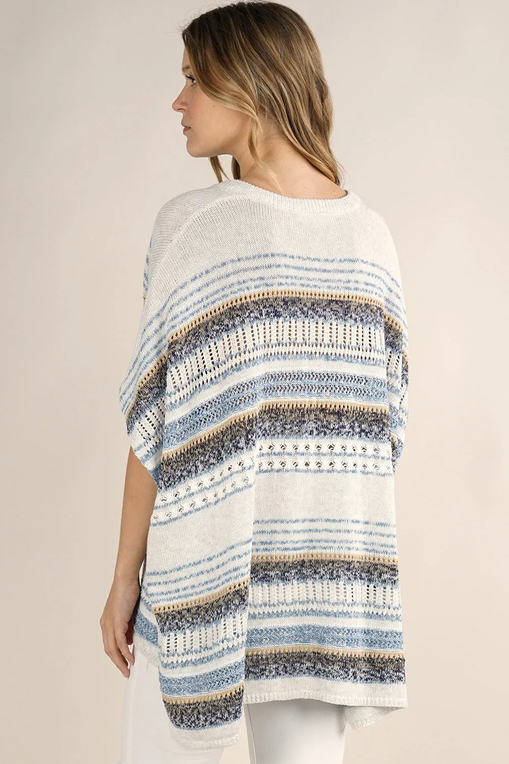 Boho Multi-Colored Striped Poncho Sweater
