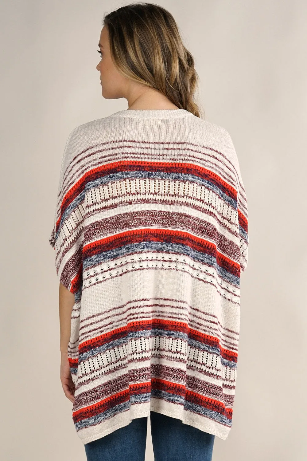 Boho Multi-Colored Striped Poncho Sweater