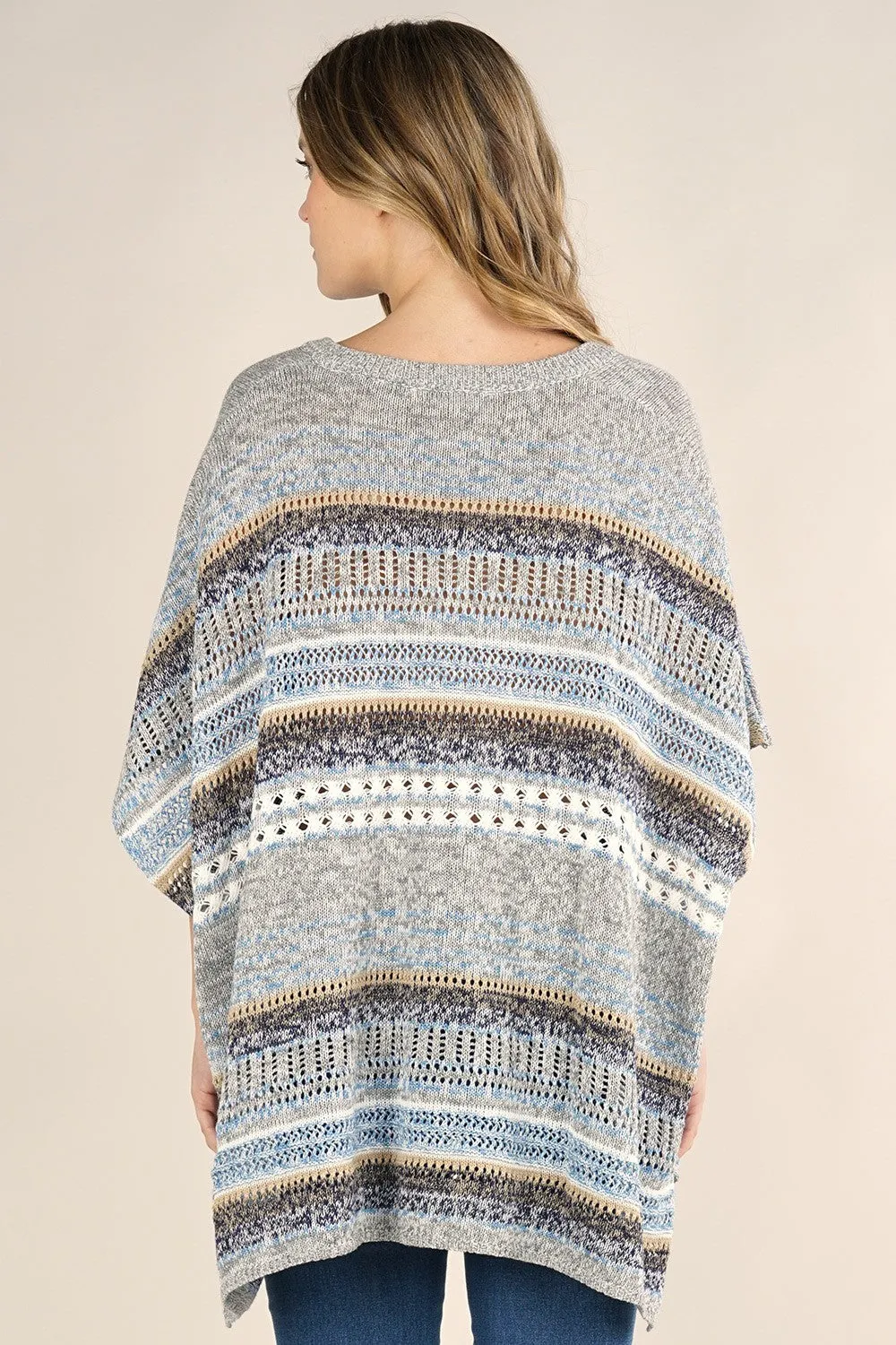 Boho Multi-Colored Striped Poncho Sweater
