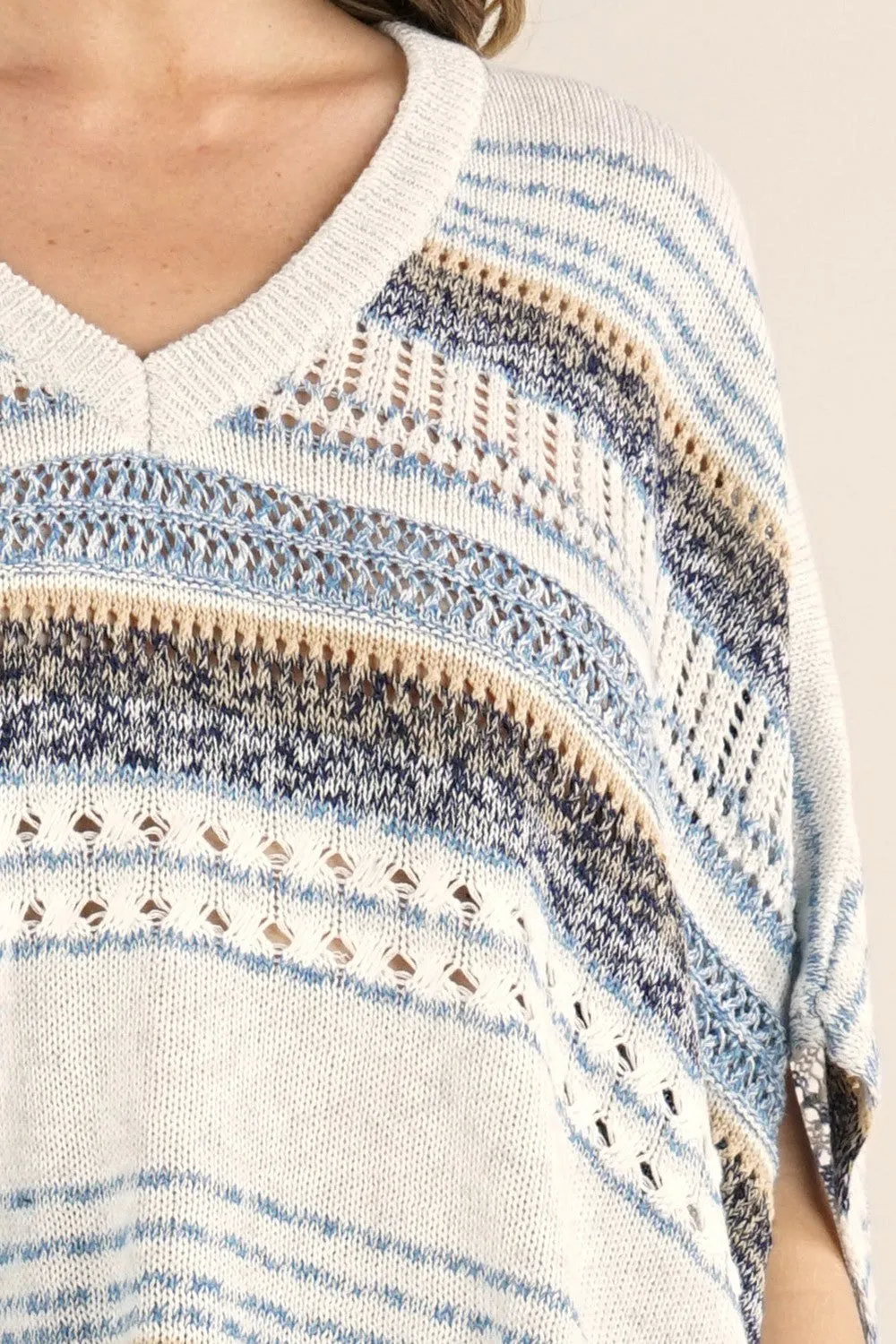 Boho Multi-Colored Striped Poncho Sweater