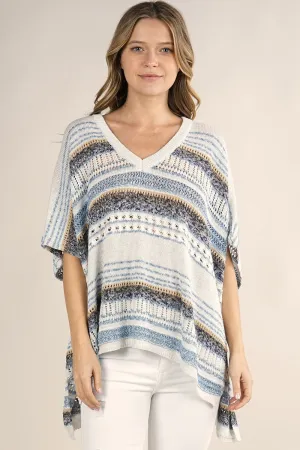 Boho Multi-Colored Striped Poncho Sweater