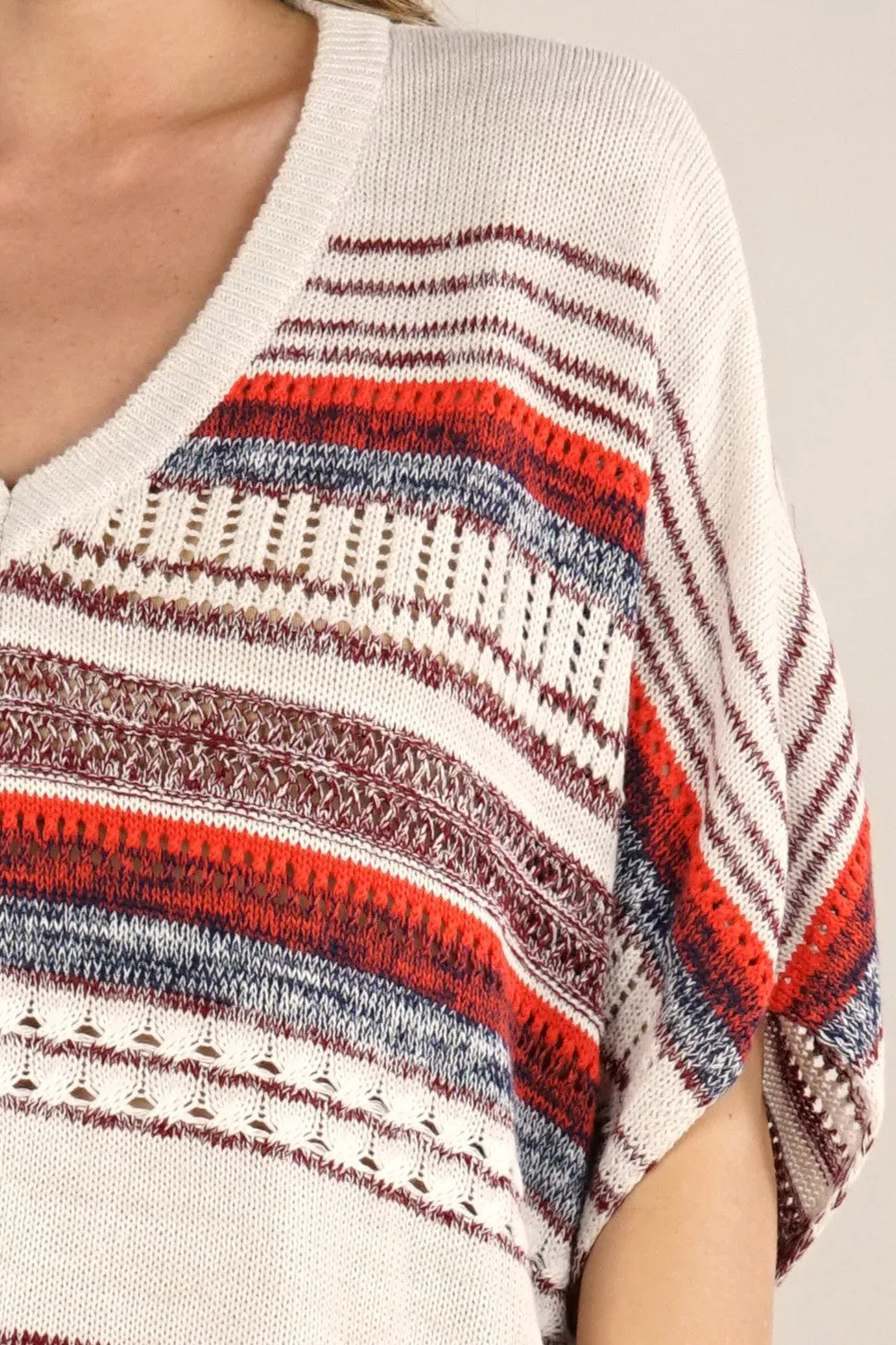 Boho Multi-Colored Striped Poncho Sweater