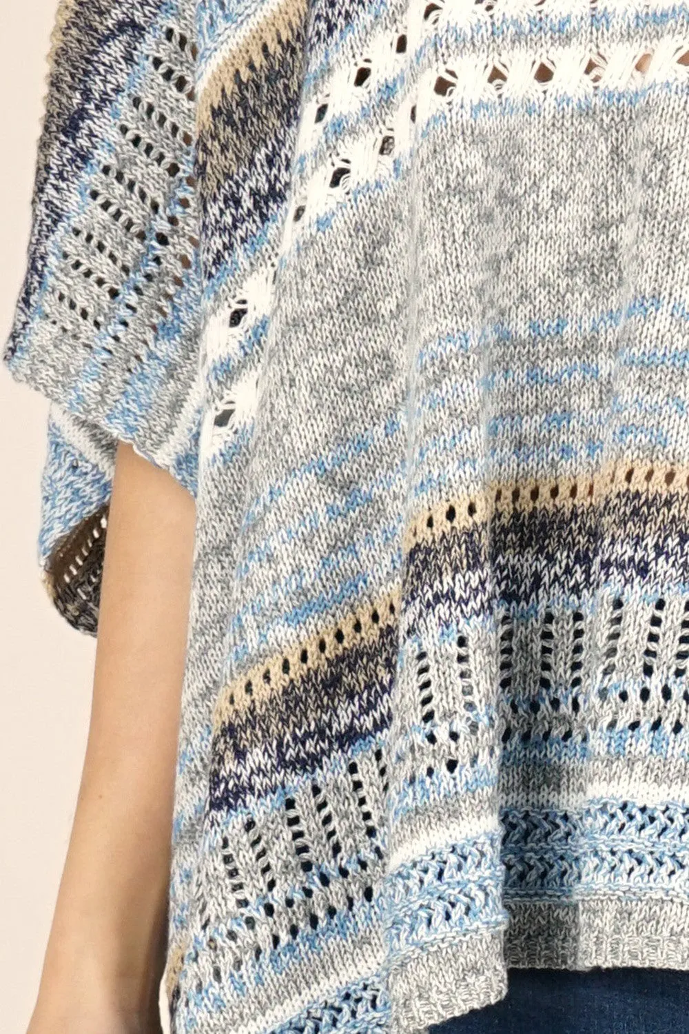 Boho Multi-Colored Striped Poncho Sweater