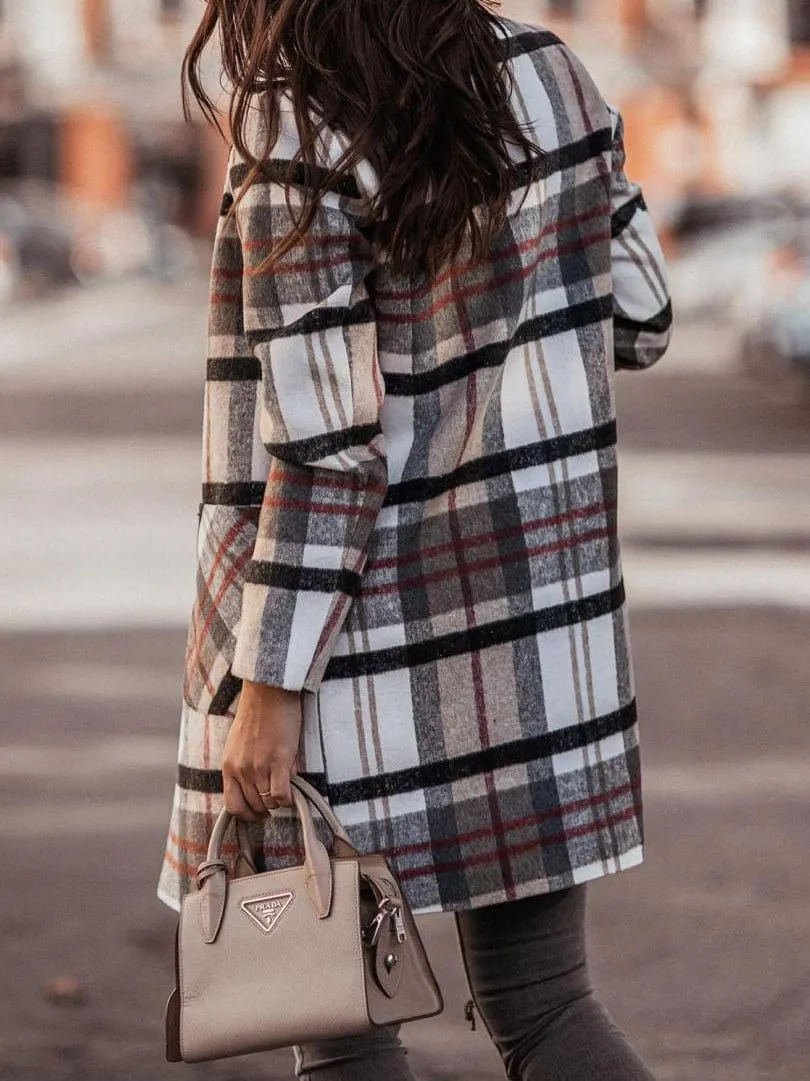 Brown, Beige, and White Plaid Coat