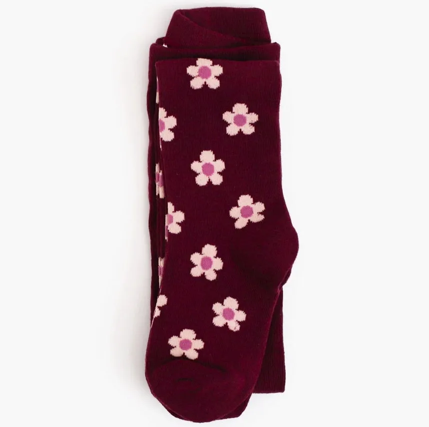 Burgundy Flower Knit Tights