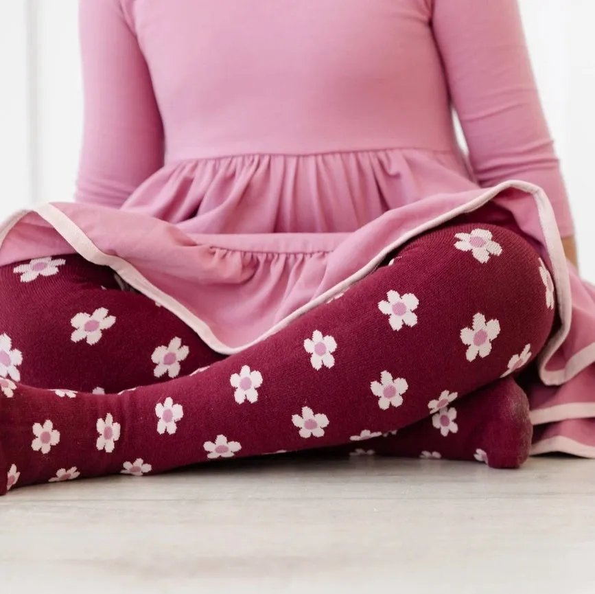 Burgundy Flower Knit Tights