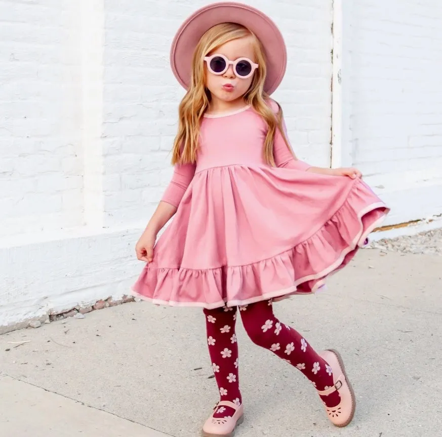 Burgundy Flower Knit Tights