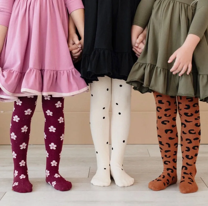 Burgundy Flower Knit Tights