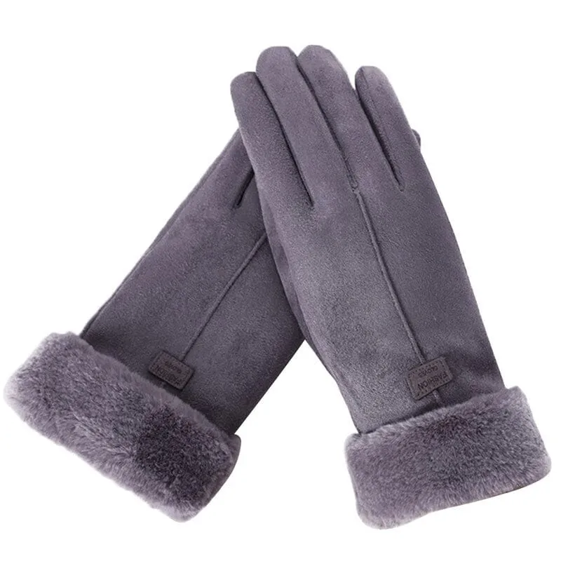 Cashmere Warm Suede Leather Plush Touch Screen Gloves