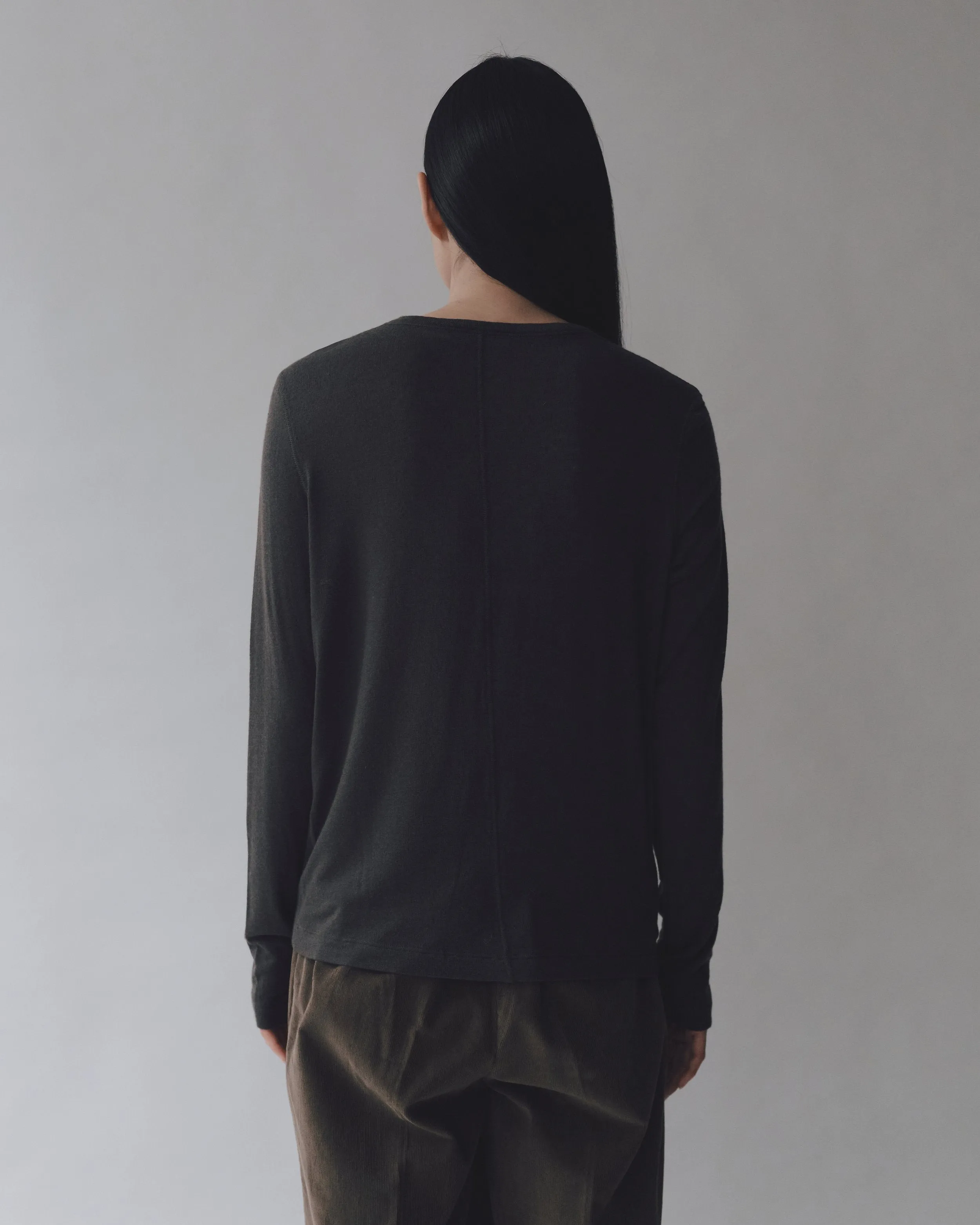 Charcoal Wool Crewneck Tencel Top
