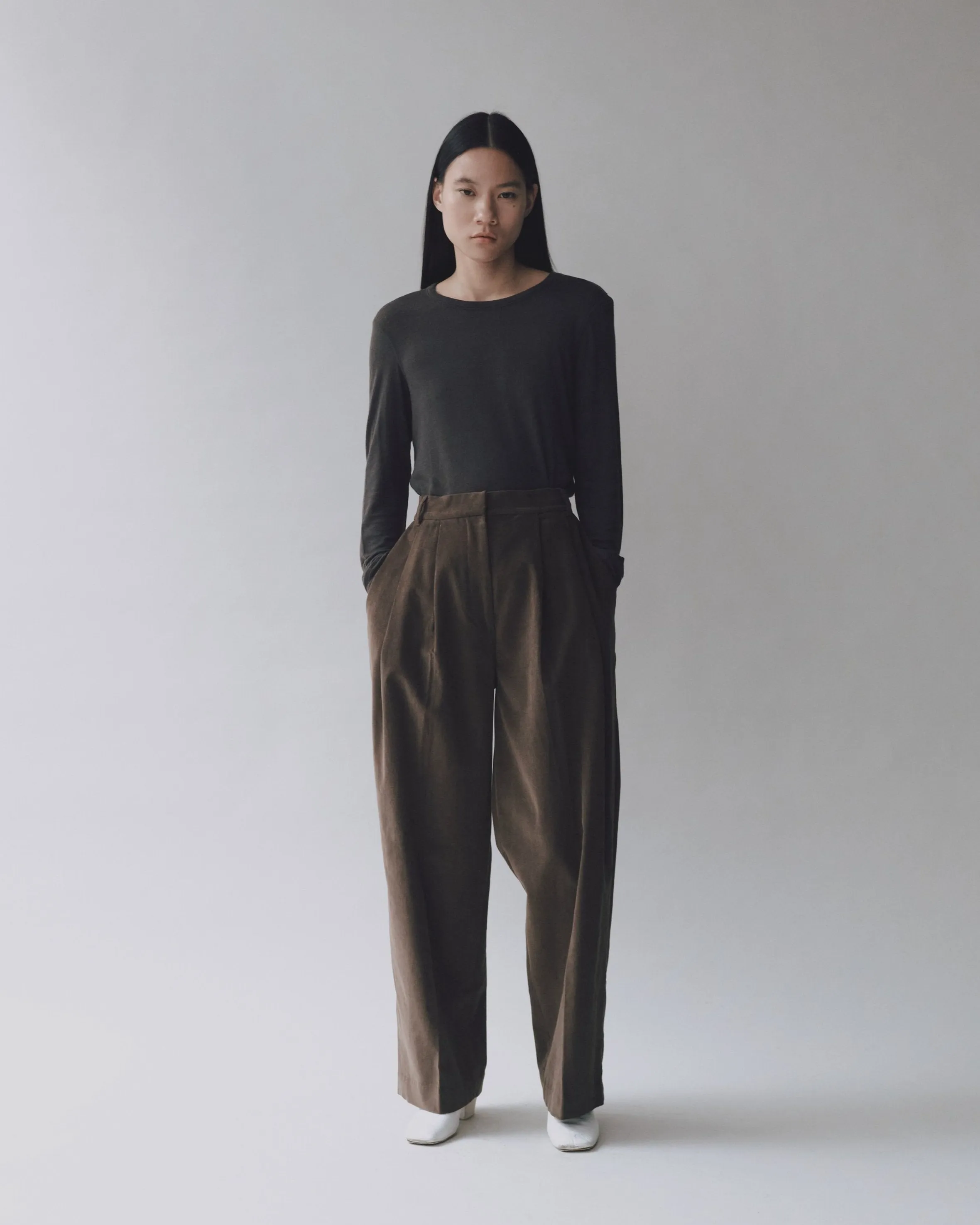 Charcoal Wool Crewneck Tencel Top