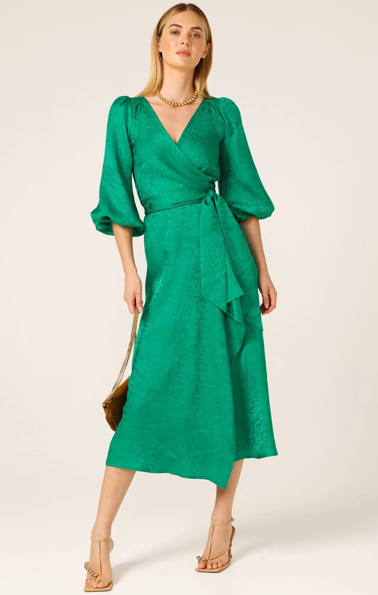 CHATEAU WRAP DRESS IN EMERALD