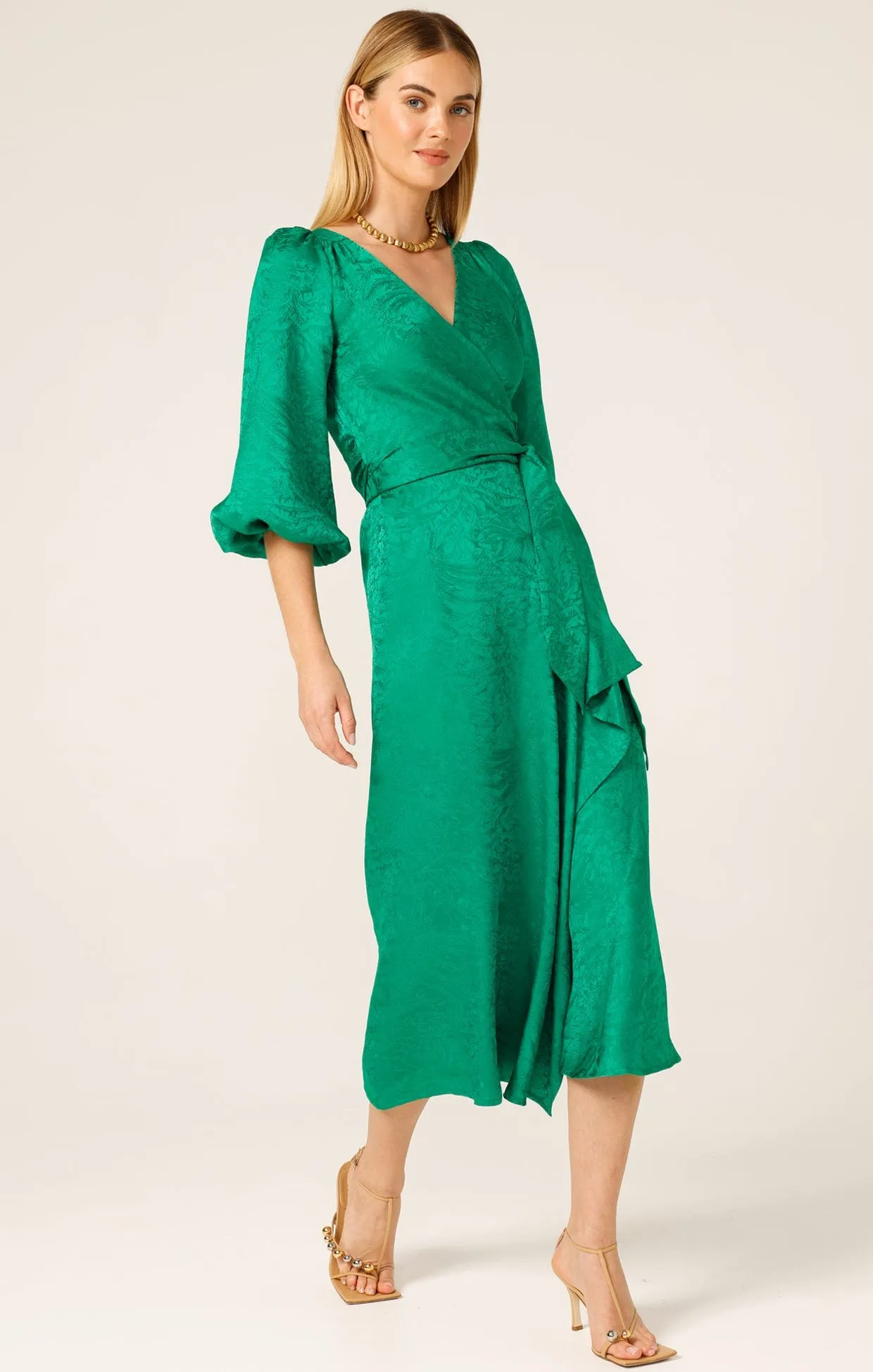 CHATEAU WRAP DRESS IN EMERALD