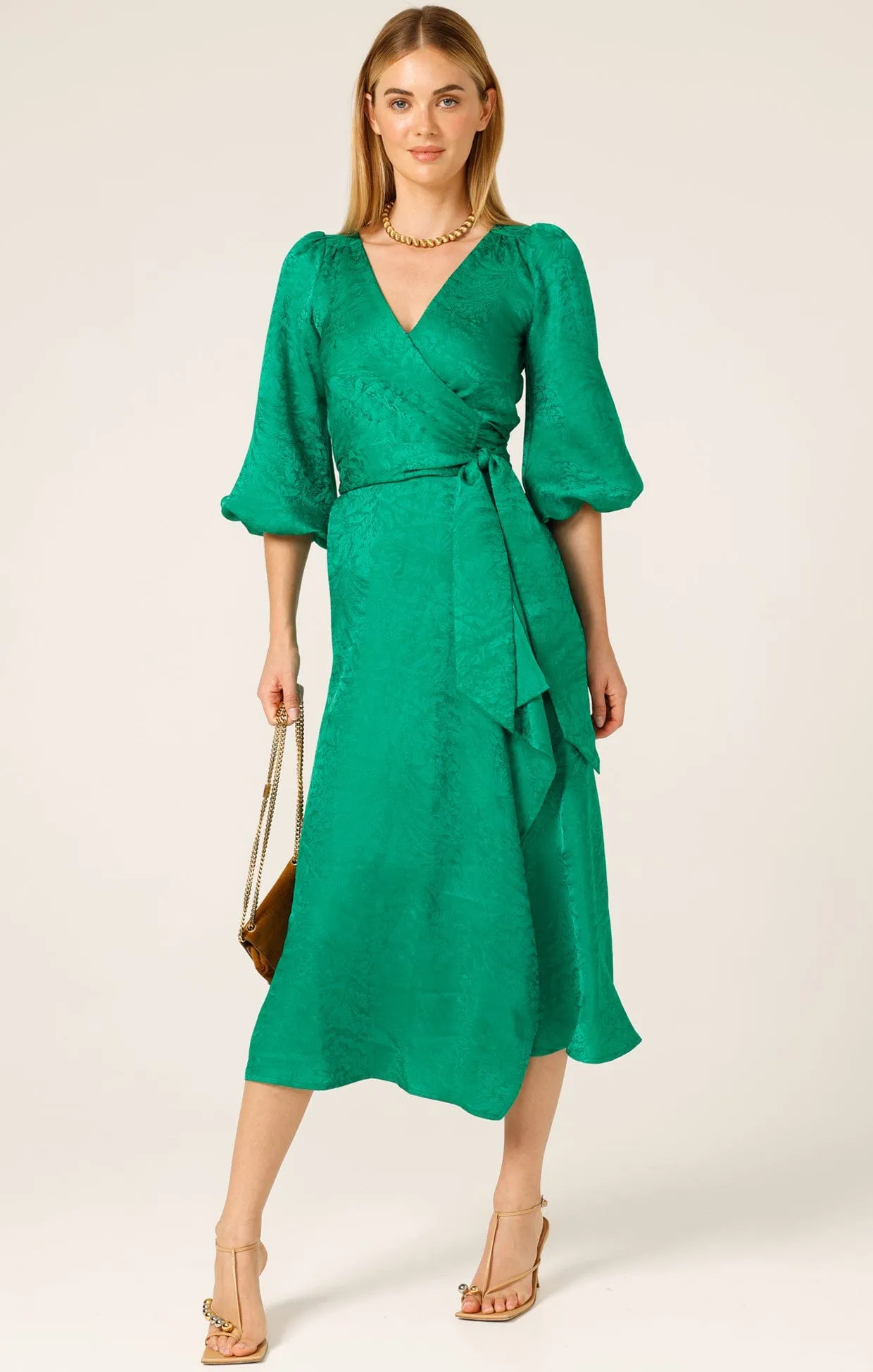 CHATEAU WRAP DRESS IN EMERALD