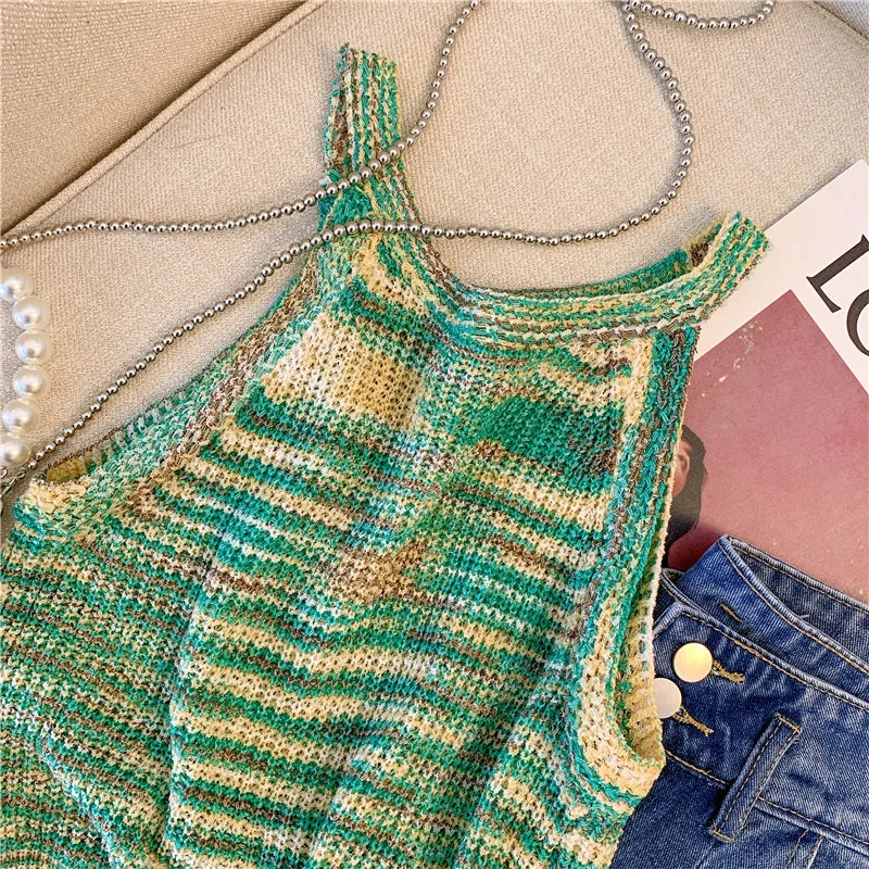 Chic Green Striped Knit Camisole