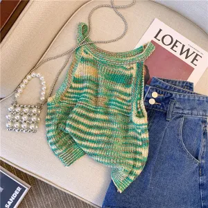Chic Green Striped Knit Camisole
