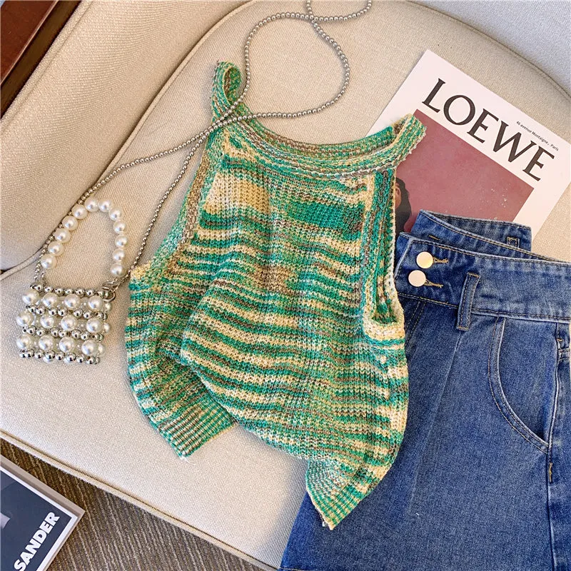 Chic Green Striped Knit Camisole