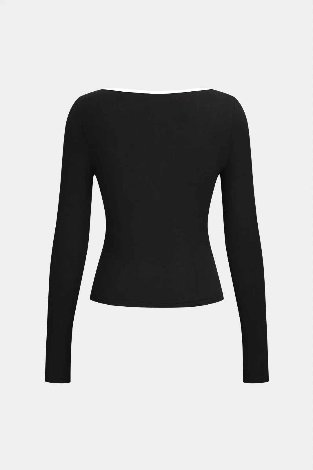 Contrast Bow Tie-Up Long-Sleeve Top