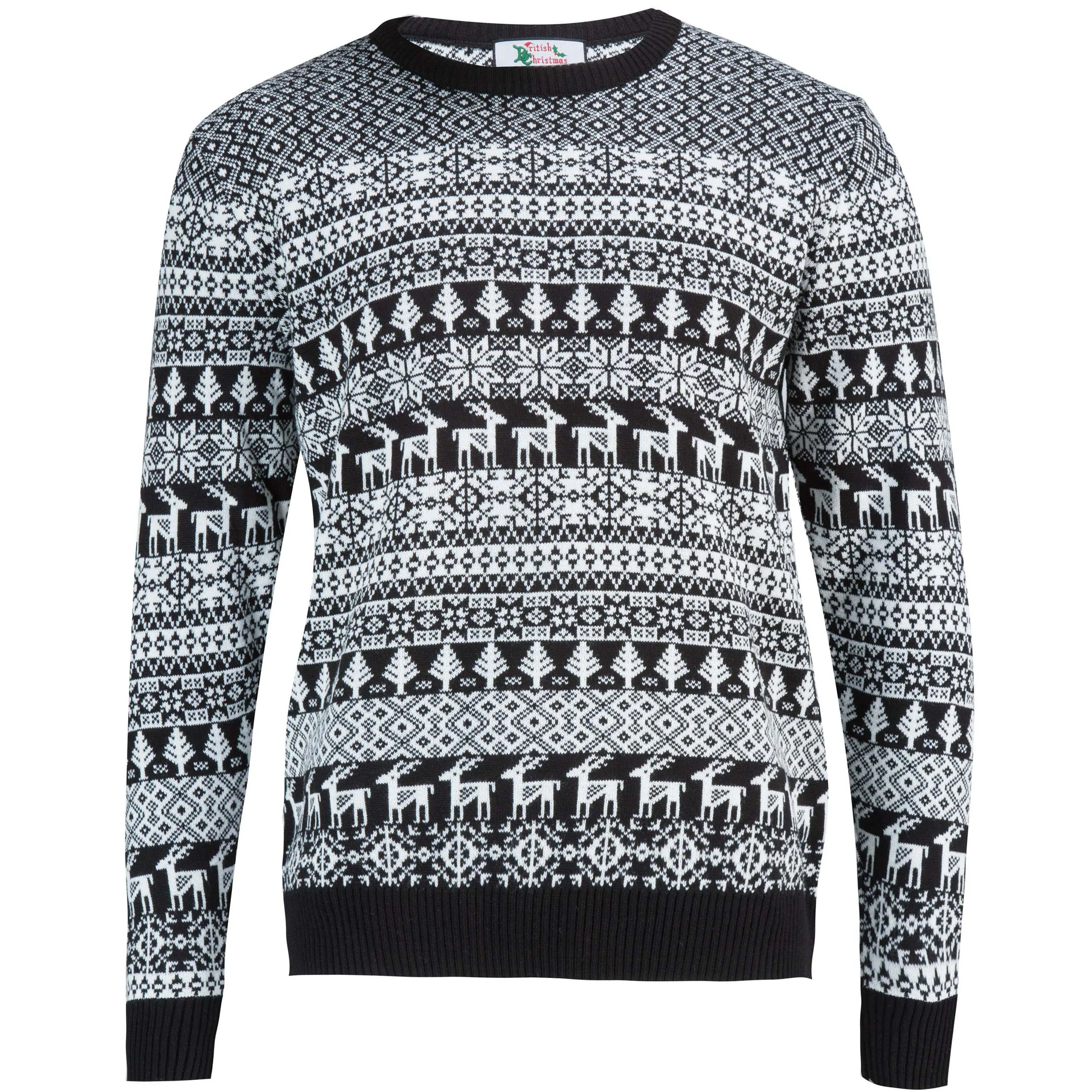 Deer Fairisle Men's Christmas Jumper - Black