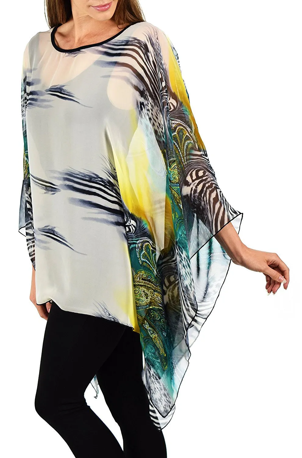 Digital print Poncho, Chiffon Caftan, Summer Chiffon Poncho,  Beach Cover Up,  Caftan Tunic, Prited animal print Caftan