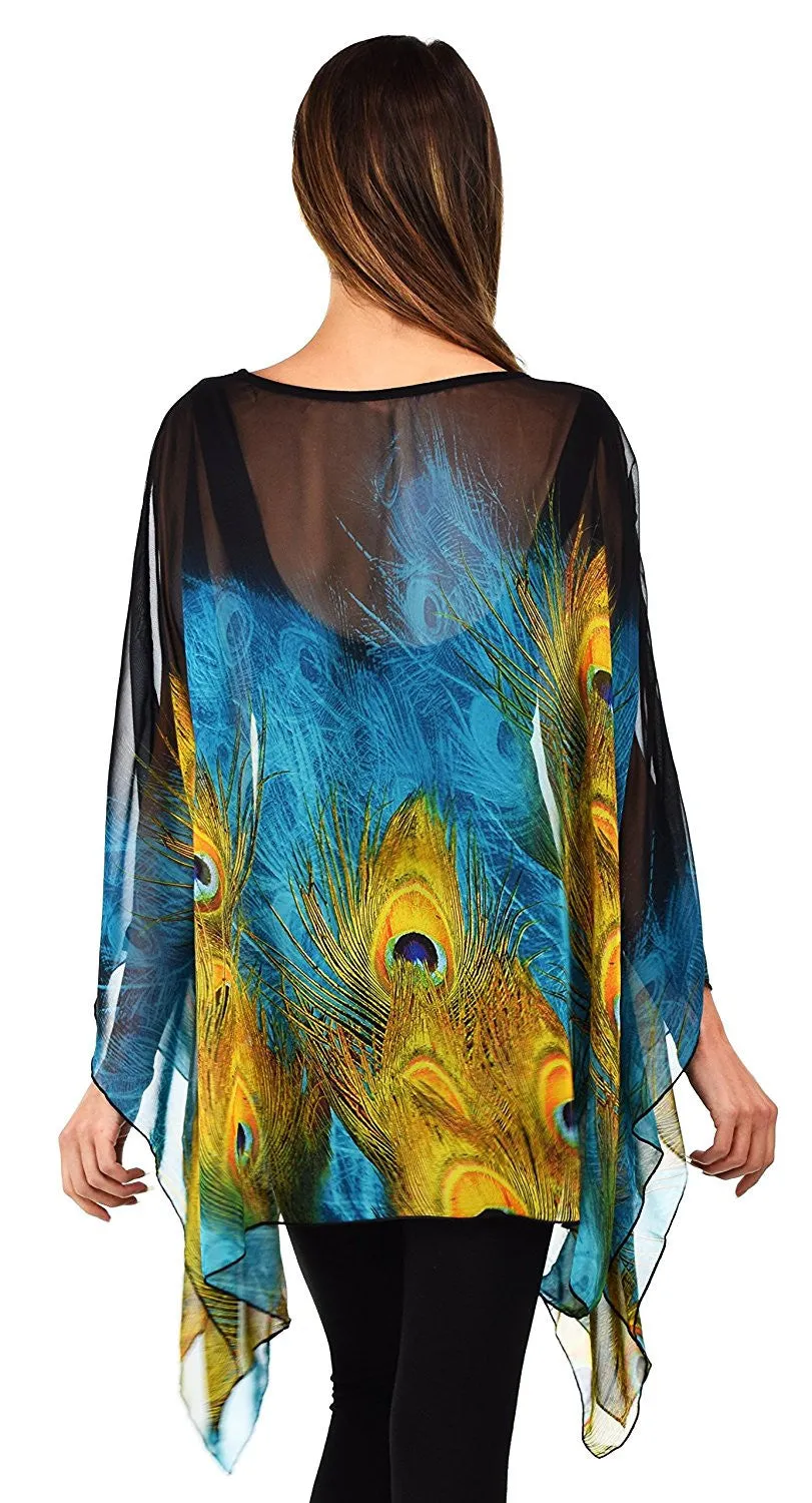 Digital print Poncho, Chiffon Caftan, Summer Chiffon Poncho,  Beach Cover Up,  Caftan Tunic, Prited animal print Caftan