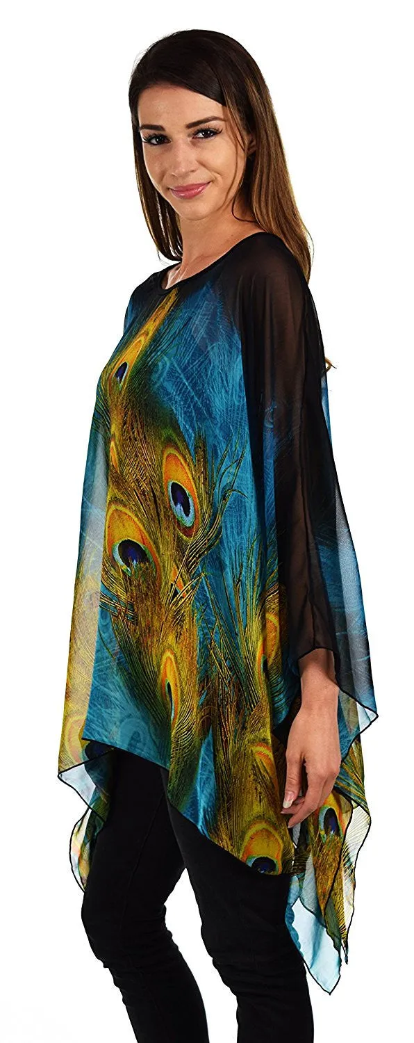 Digital print Poncho, Chiffon Caftan, Summer Chiffon Poncho,  Beach Cover Up,  Caftan Tunic, Prited animal print Caftan