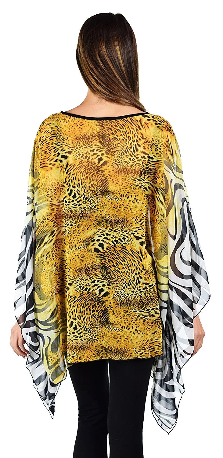 Digital print Poncho, Chiffon Caftan, Summer Chiffon Poncho,  Beach Cover Up,  Caftan Tunic, Prited animal print Caftan