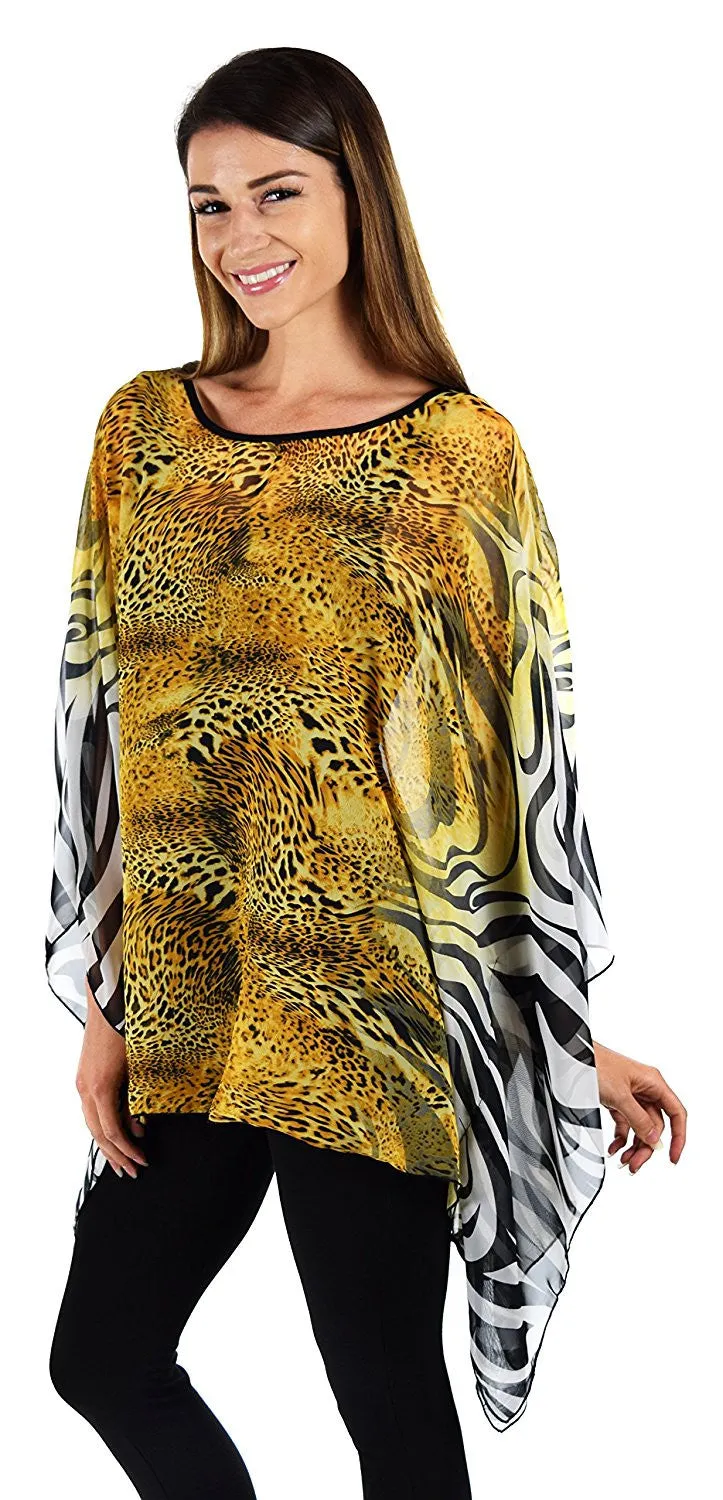 Digital print Poncho, Chiffon Caftan, Summer Chiffon Poncho,  Beach Cover Up,  Caftan Tunic, Prited animal print Caftan