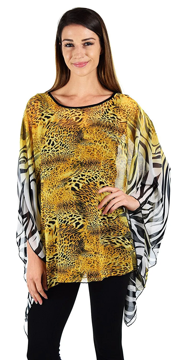 Digital print Poncho, Chiffon Caftan, Summer Chiffon Poncho,  Beach Cover Up,  Caftan Tunic, Prited animal print Caftan