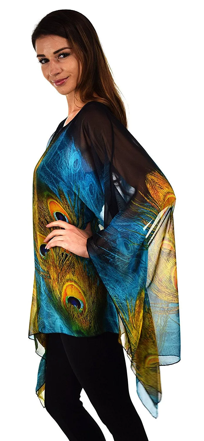Digital print Poncho, Chiffon Caftan, Summer Chiffon Poncho,  Beach Cover Up,  Caftan Tunic, Prited animal print Caftan
