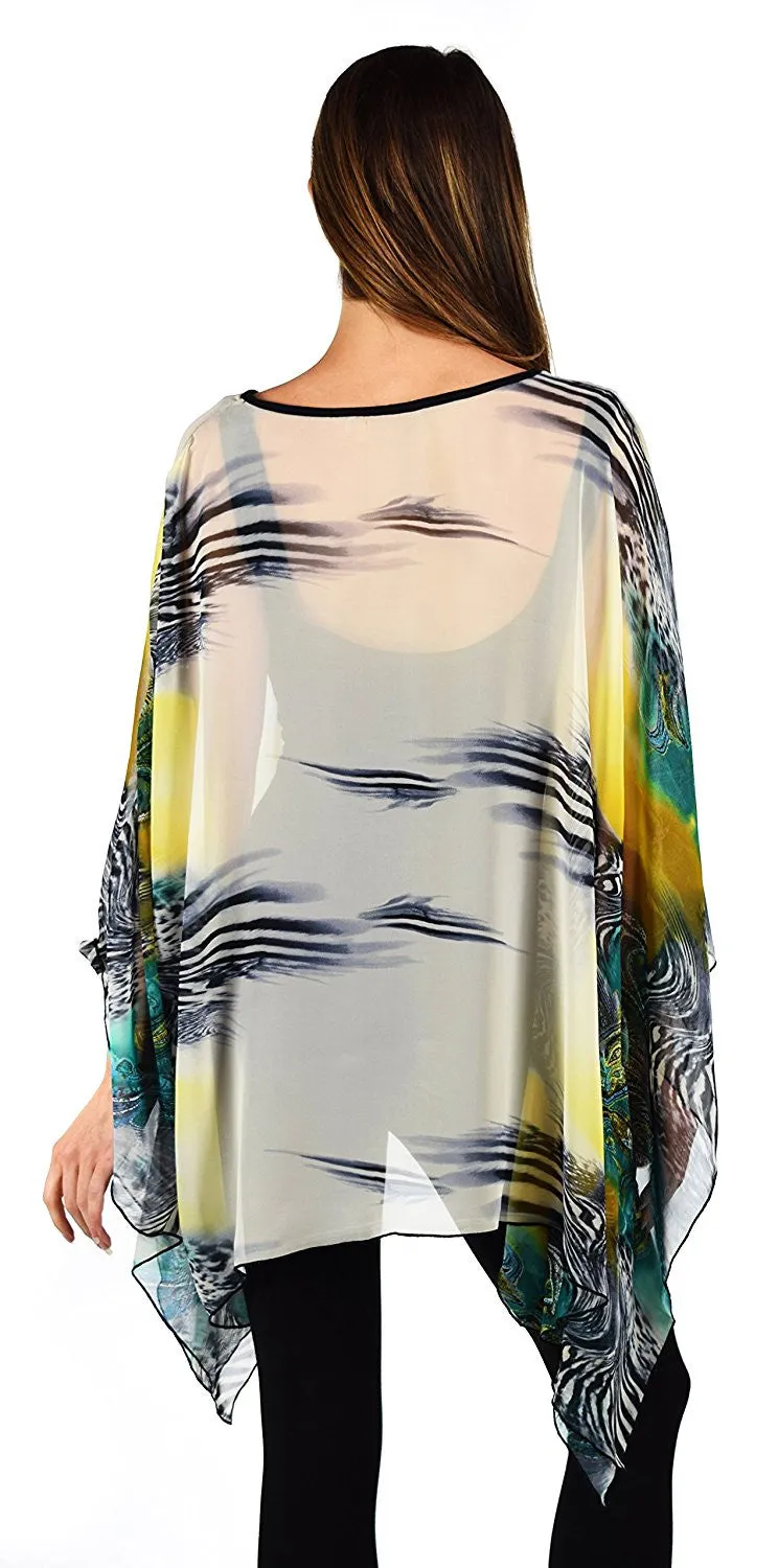 Digital print Poncho, Chiffon Caftan, Summer Chiffon Poncho,  Beach Cover Up,  Caftan Tunic, Prited animal print Caftan