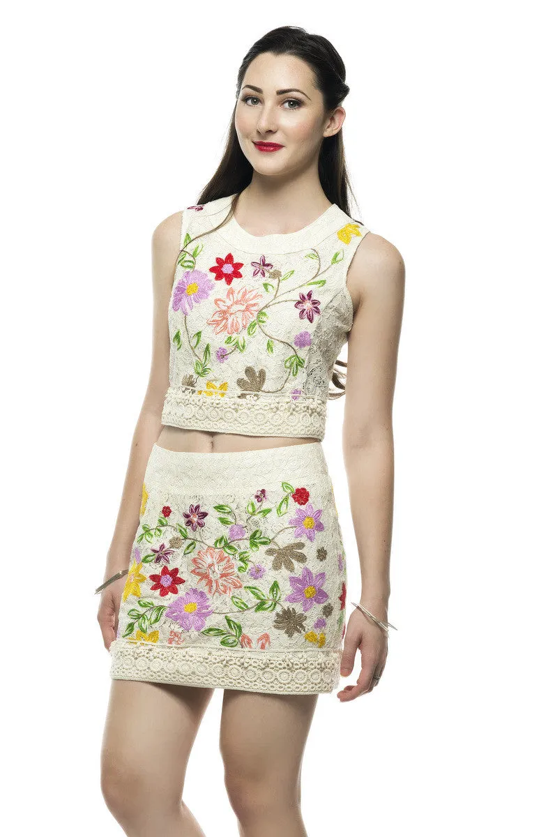 Elegant Embroidery Flower Garden Top