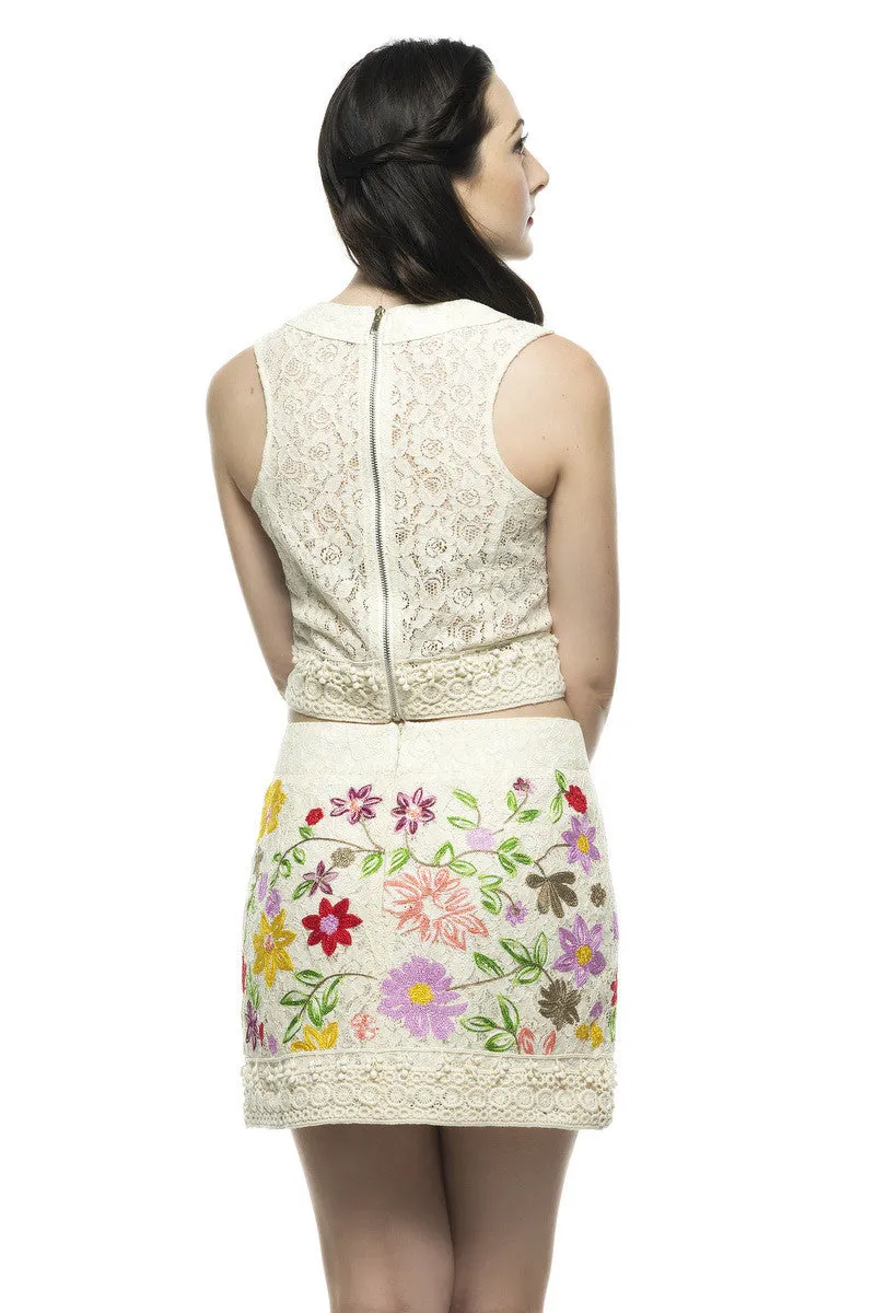 Elegant Embroidery Flower Garden Top