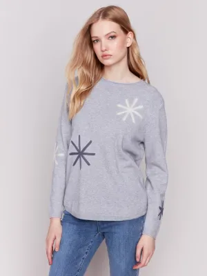 Embroidered Snowflake Sweater - Light Grey - Bronze