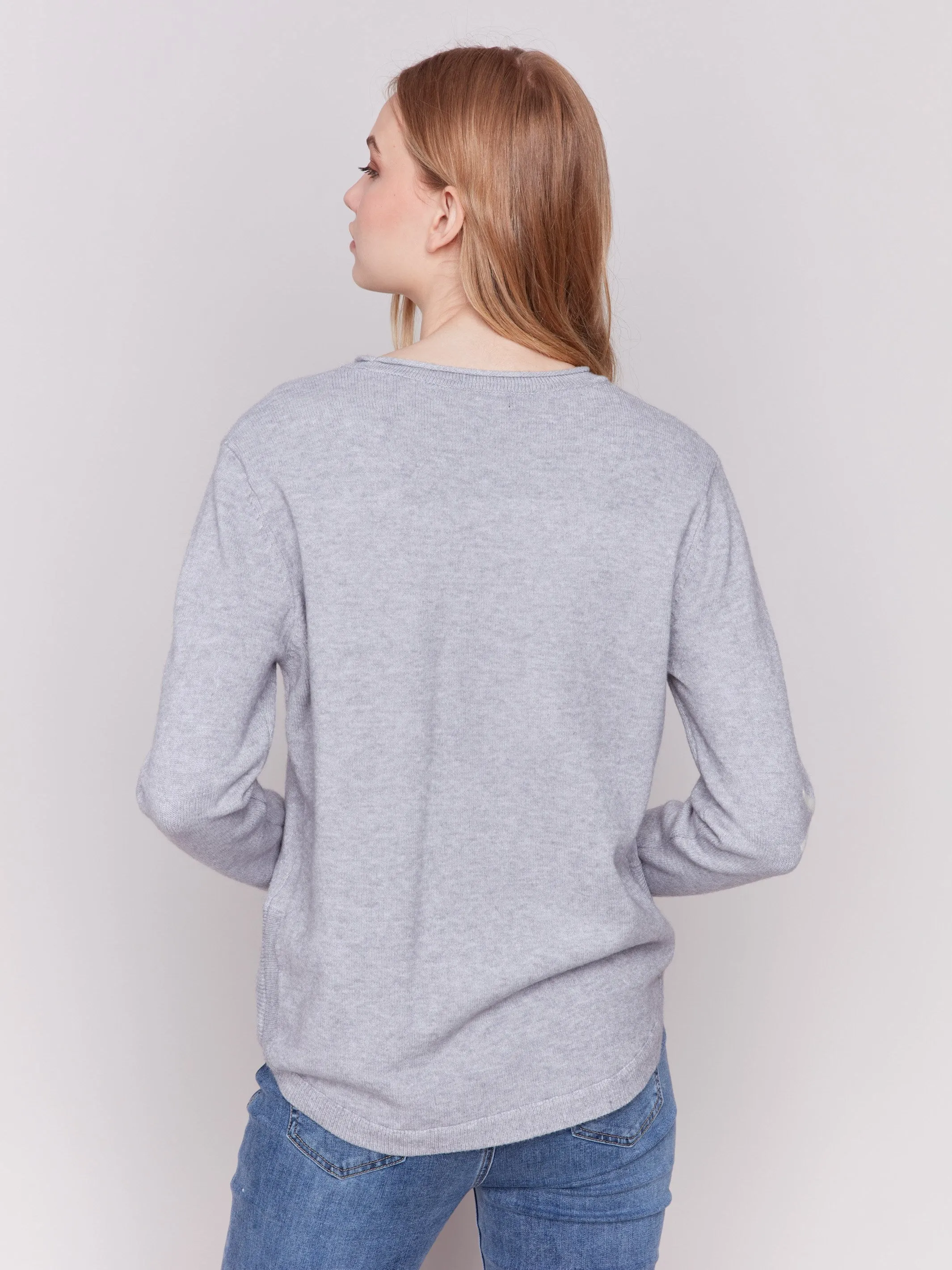 Embroidered Snowflake Sweater - Light Grey - Bronze
