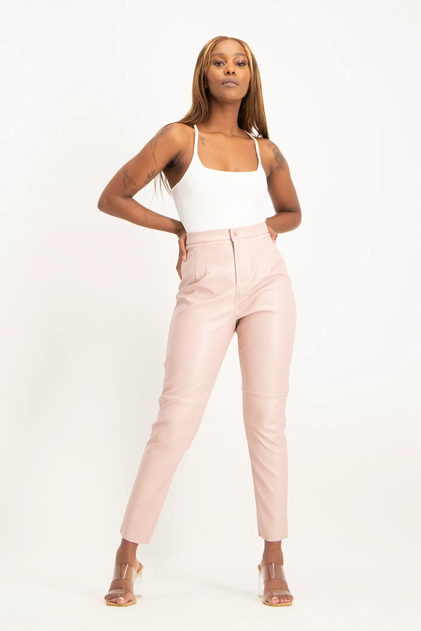 Esme Faux Leather Pants - Blush