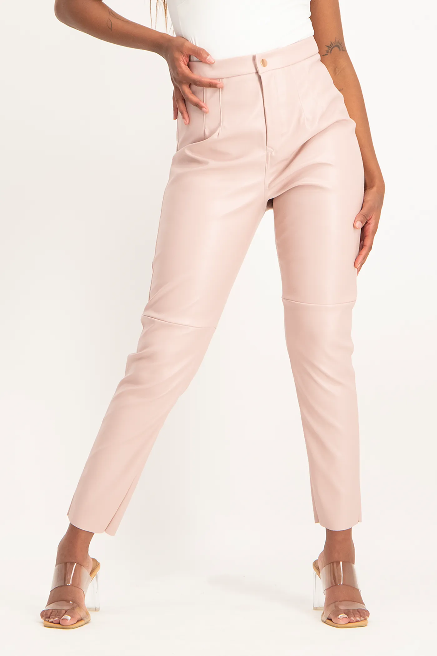 Esme Faux Leather Pants - Blush