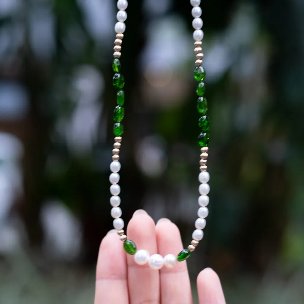 Fei - Chrome Diopside Pearl Necklace