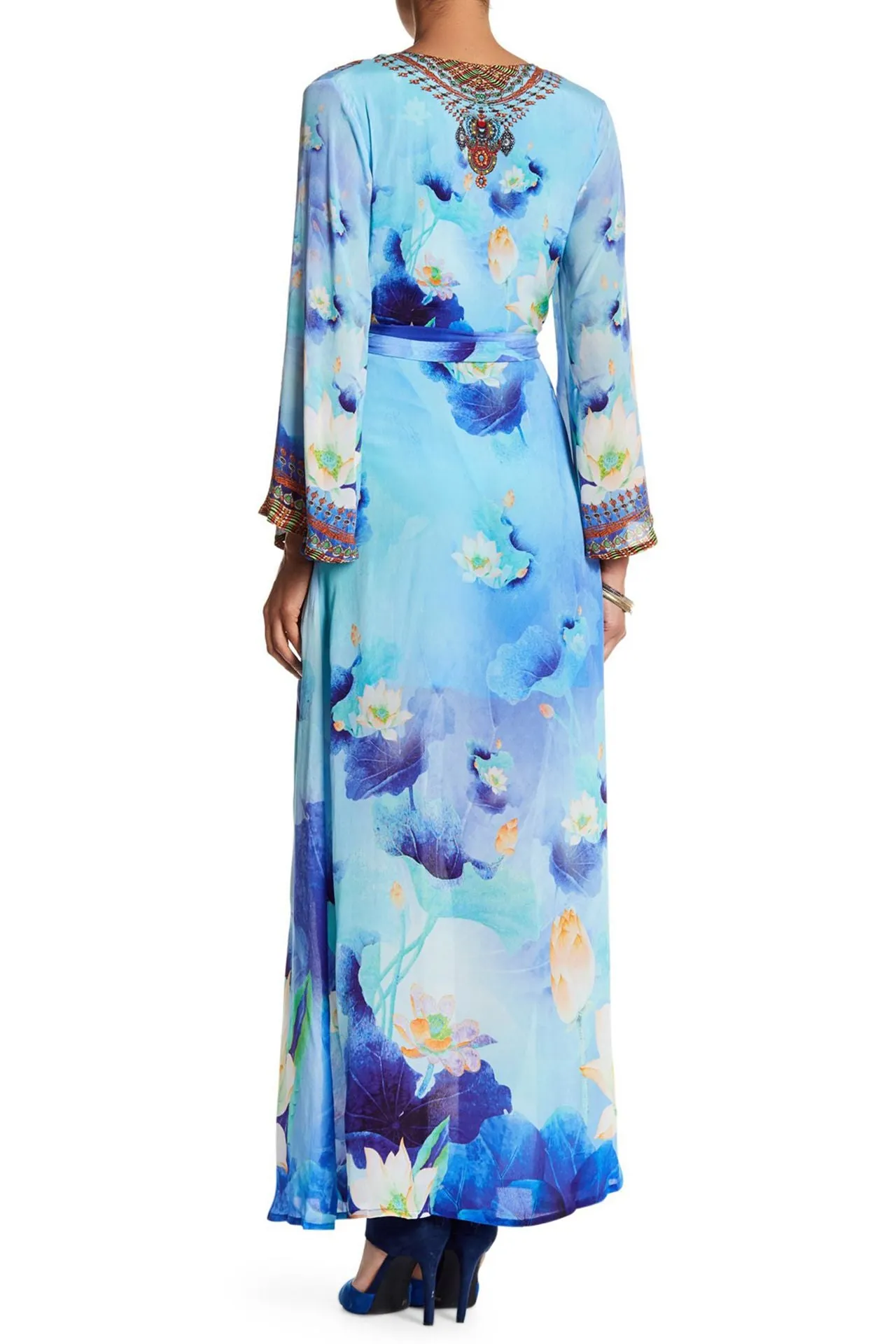 Floral Blue Wrap Maxi Dress