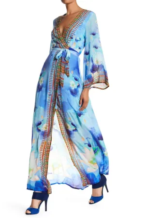 Floral Blue Wrap Maxi Dress